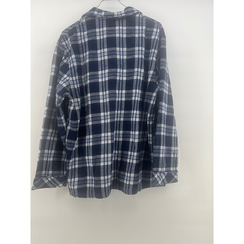 Majestic International Mens Navy Blue White Plaid Flannel Pajama Shirt Medium - Picture 3 of 8
